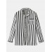 Cotton Mens Vertical Stripes Revere Collar Long Sleeve Home Pajama Set With Pocket