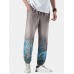 Mens Casual Landscape Print Drawstring Loose Pants