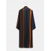 Mens Vintage Multi  Color Striped Print Button Up Home Casual Long Sleeve Robes With Pockets