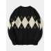 Men Knitted Lattice Long Sleeve Casual Round Neck Loose Sweaters