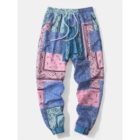 Mens Mixed Pattern Print Drawstring Waist Jogger Pants