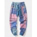 Mens Mixed Pattern Print Drawstring Waist Jogger Pants