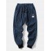 Mens Corduroy Applique Drawstring Cuffed Pants With Pocket