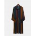 Mens Vintage Multi  Color Striped Print Button Up Home Casual Long Sleeve Robes With Pockets