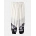 Mens Casual Landscape Print Drawstring Loose Pants